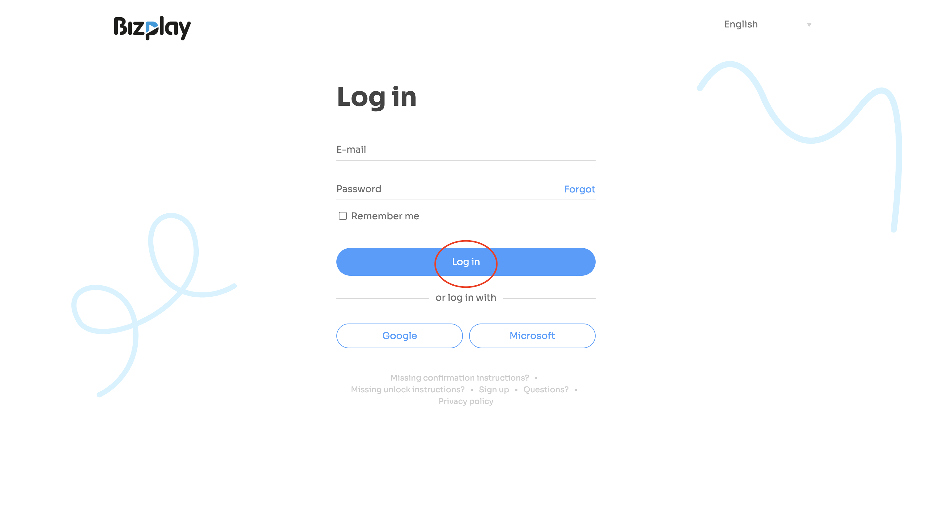 Screenshot der Login-Seite von Bizplay